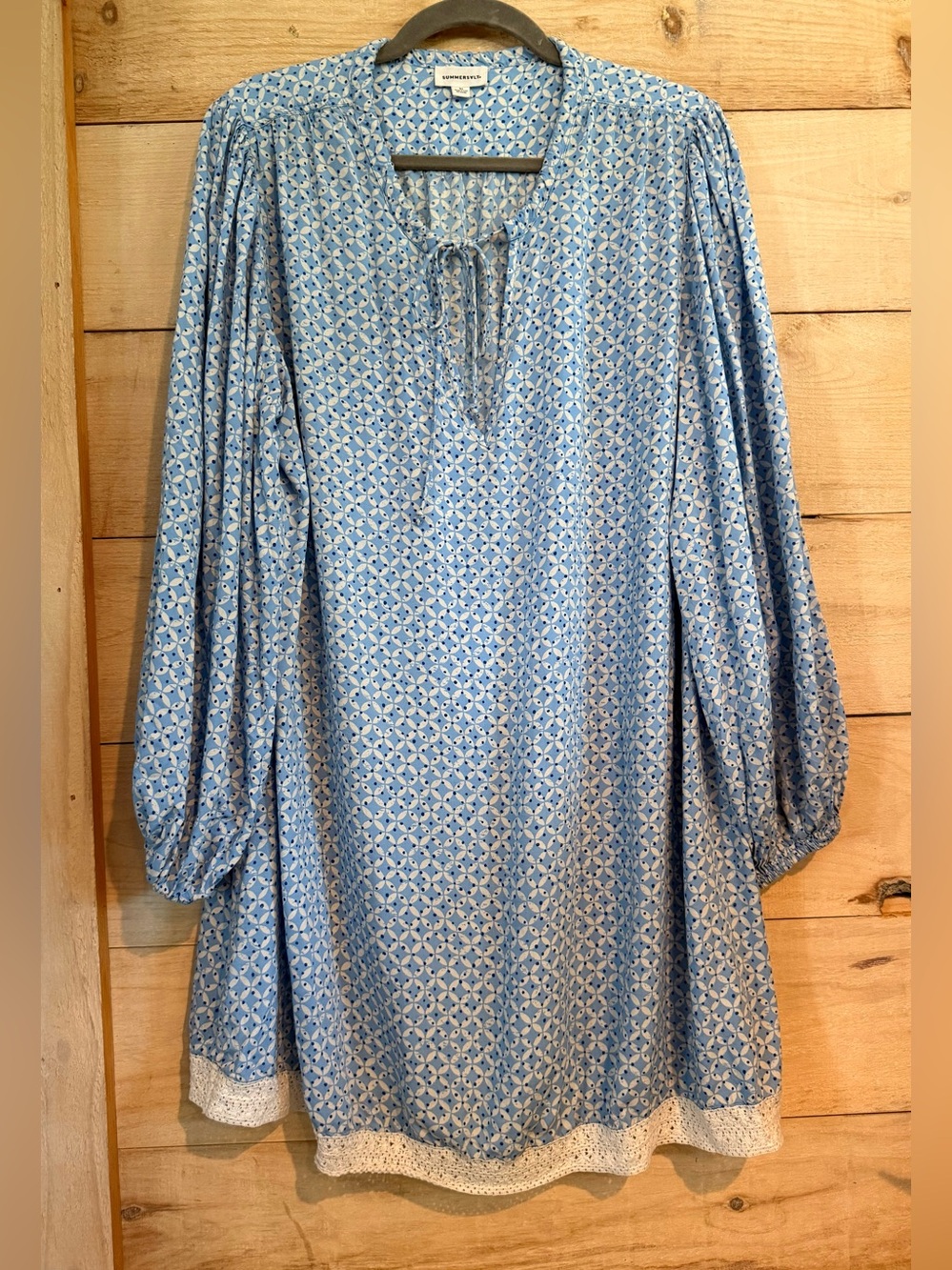 Summersalt Swim Coverup Womens Blue White Light Long Sleeve Lace Resort XL